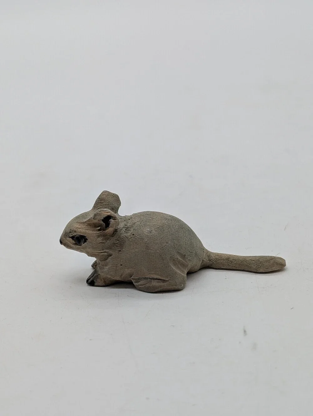 Vintage 1980s Miniature Hand-Carved Wood Chipmunk Mouse Figurine